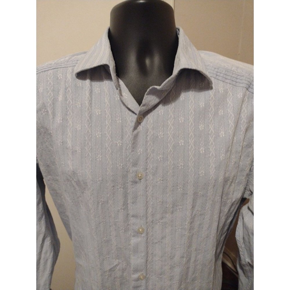 Men's ROBERT GRAHAM Blue Striped Geometric Long Sleeve Button Shirt XL Cotton - Picture 2 of 13